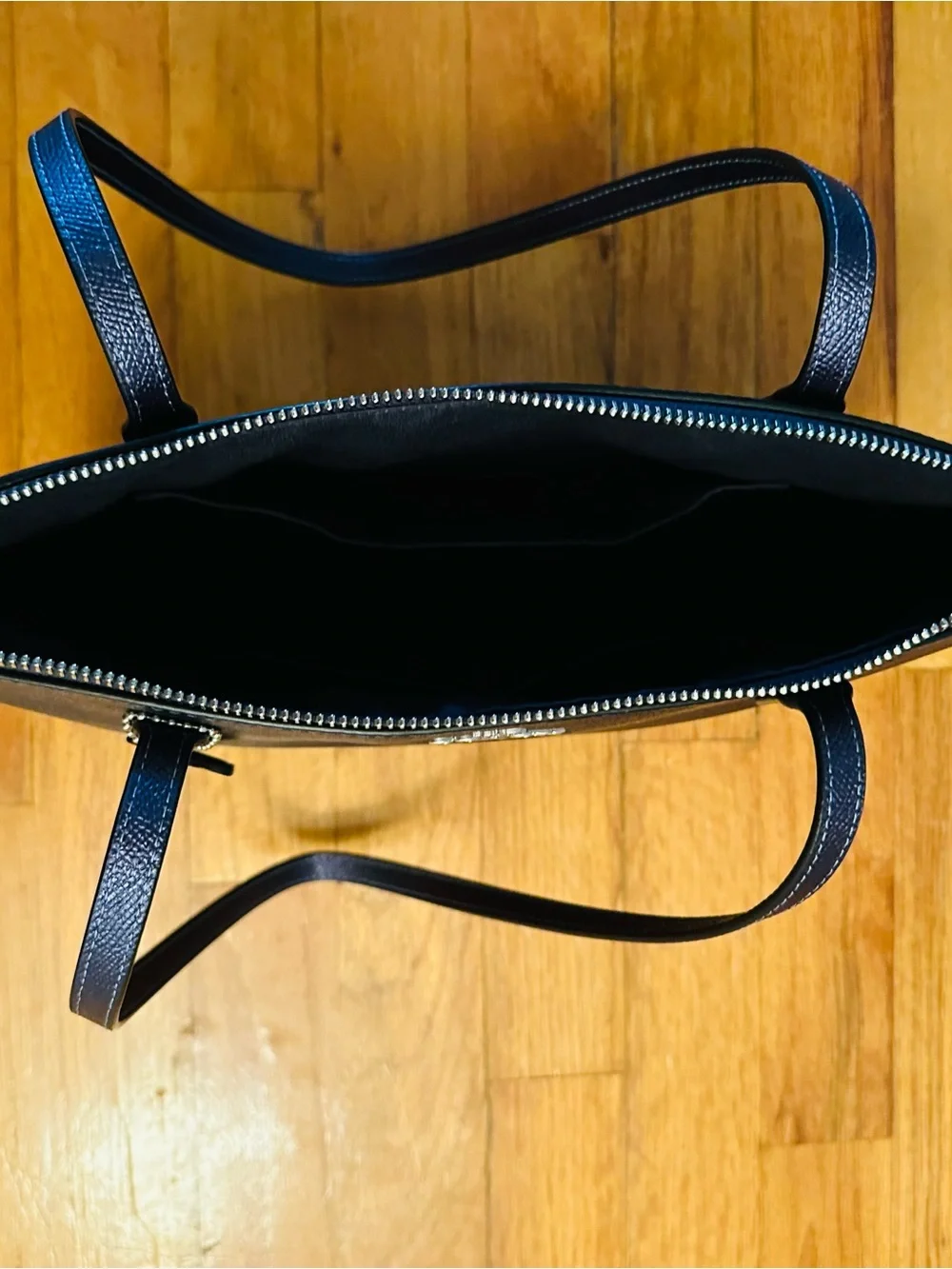 Coach Purple and Black Zip-Top Shoulder Bag with Signature Tag